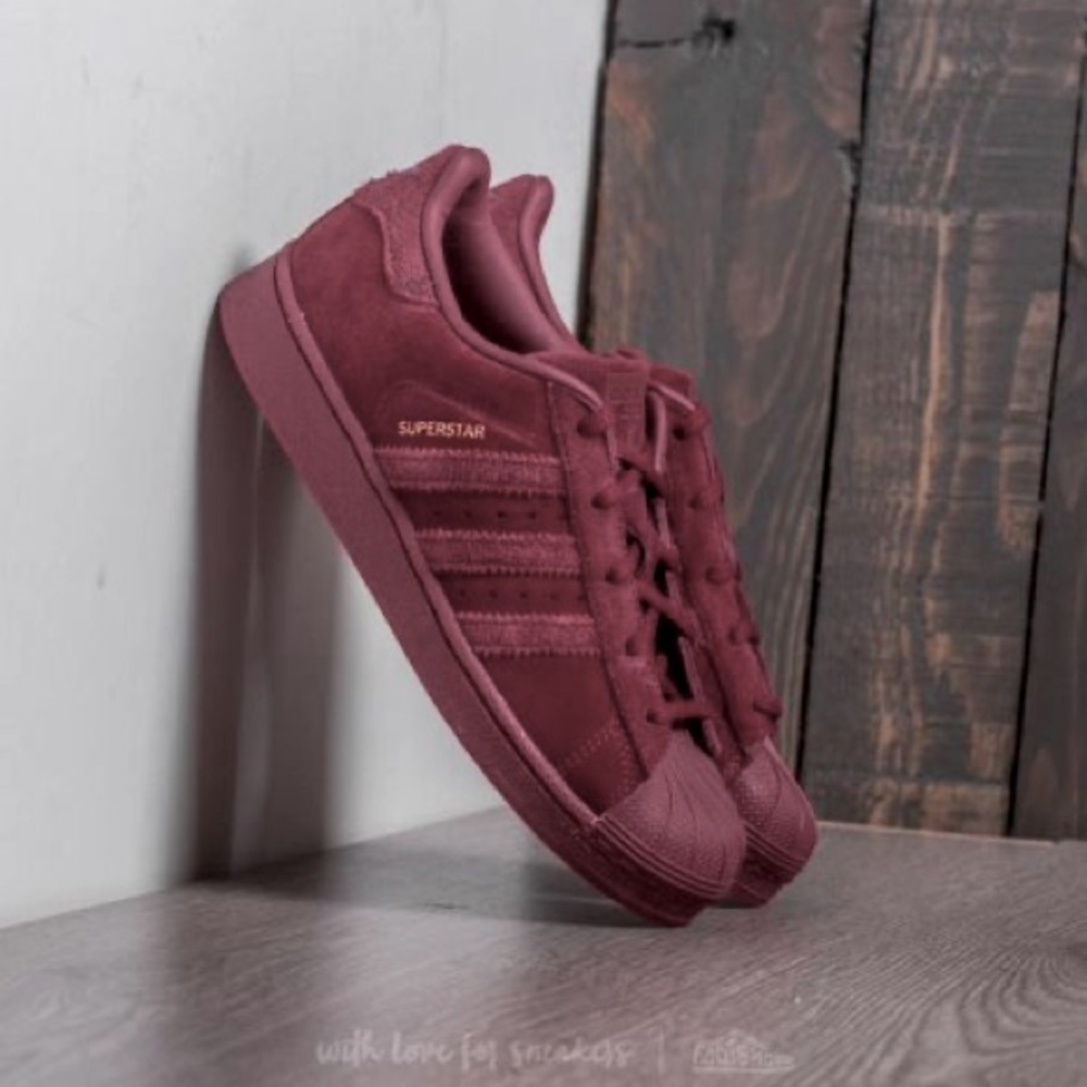 NWT Adidas Superstar Suede Sneakers Burgundy Maroon Monochrome 3 Y